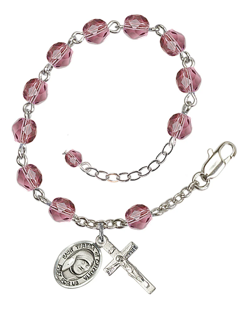 St. Teresa of Calcutta (Mother Teresa) Crystal Birthstone Rosary Bracelet - Multiple Birthstones