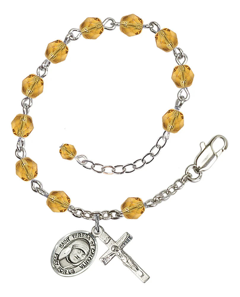 St. Teresa of Calcutta (Mother Teresa) Crystal Birthstone Rosary Bracelet - Multiple Birthstones - Image 11