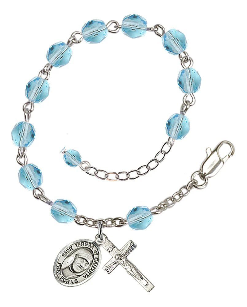St. Teresa of Calcutta (Mother Teresa) Crystal Birthstone Rosary Bracelet - Multiple Birthstones - Image 2