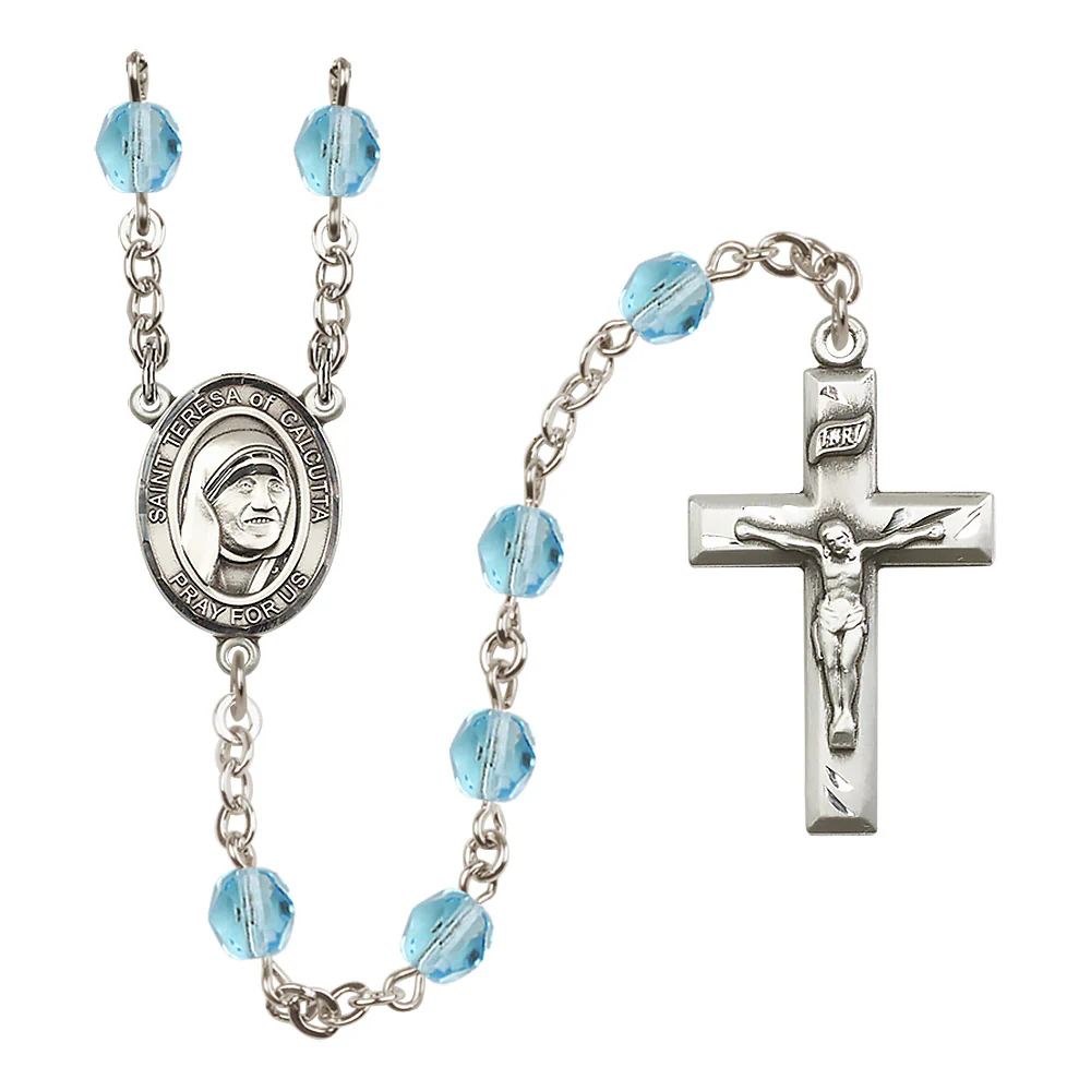 St. Teresa of Calcutta (Mother Teresa) Crystal Birthstone Rosary - Multiple Birthstones