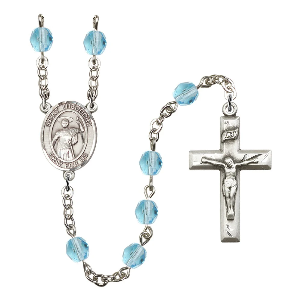 St. Theodore Stratelates Aqua Blue March Rosary 6mm
