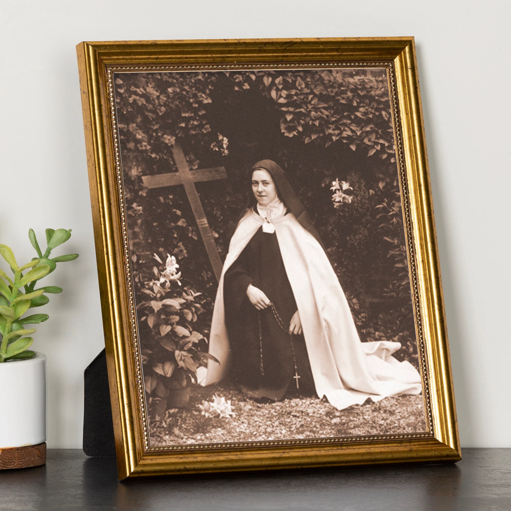 St. Therese Gold Antique Gold Framed Print - 8" x 10"