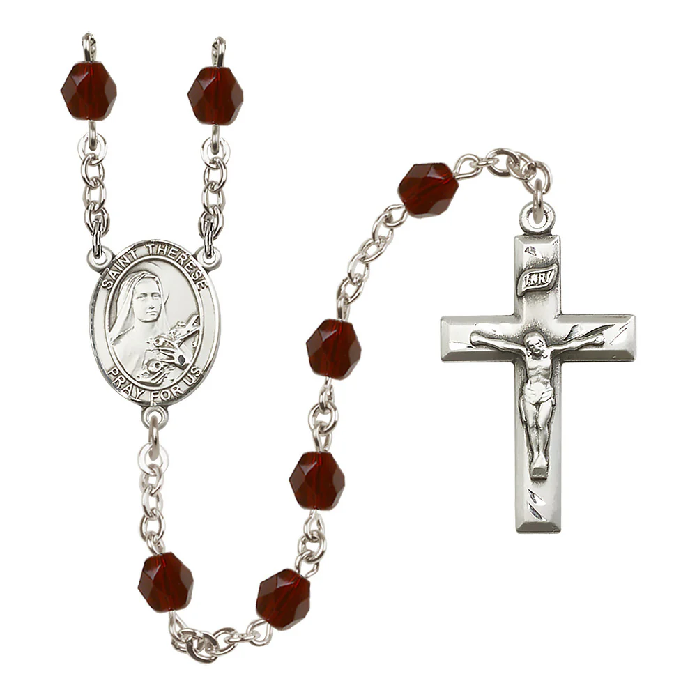 St. Therese of Lisieux Crystal Birthstone Rosary - Multiple Birthstones
