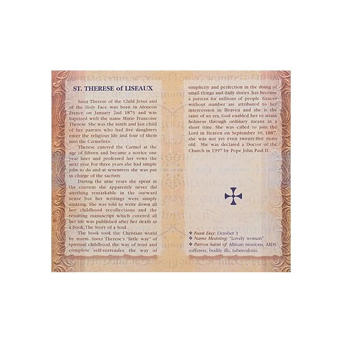 St. Therese of Lisieux - Mini Lives of the Saints Folded Prayer Card - Image 2