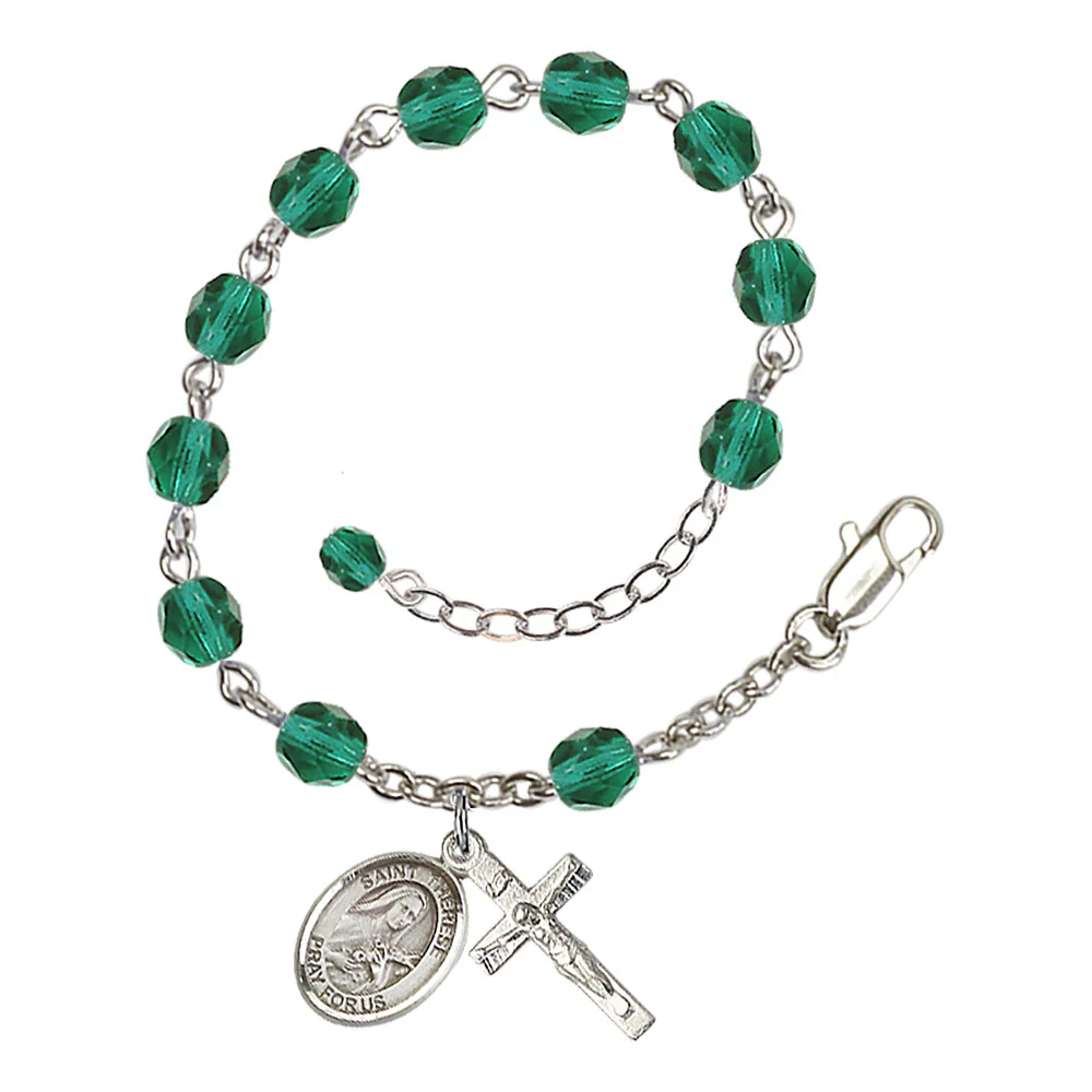 St. Therese of Lisieux - The Little Flower Crystal Birthstone Rosary Bracelet - Multiple Birthstones - Image 3