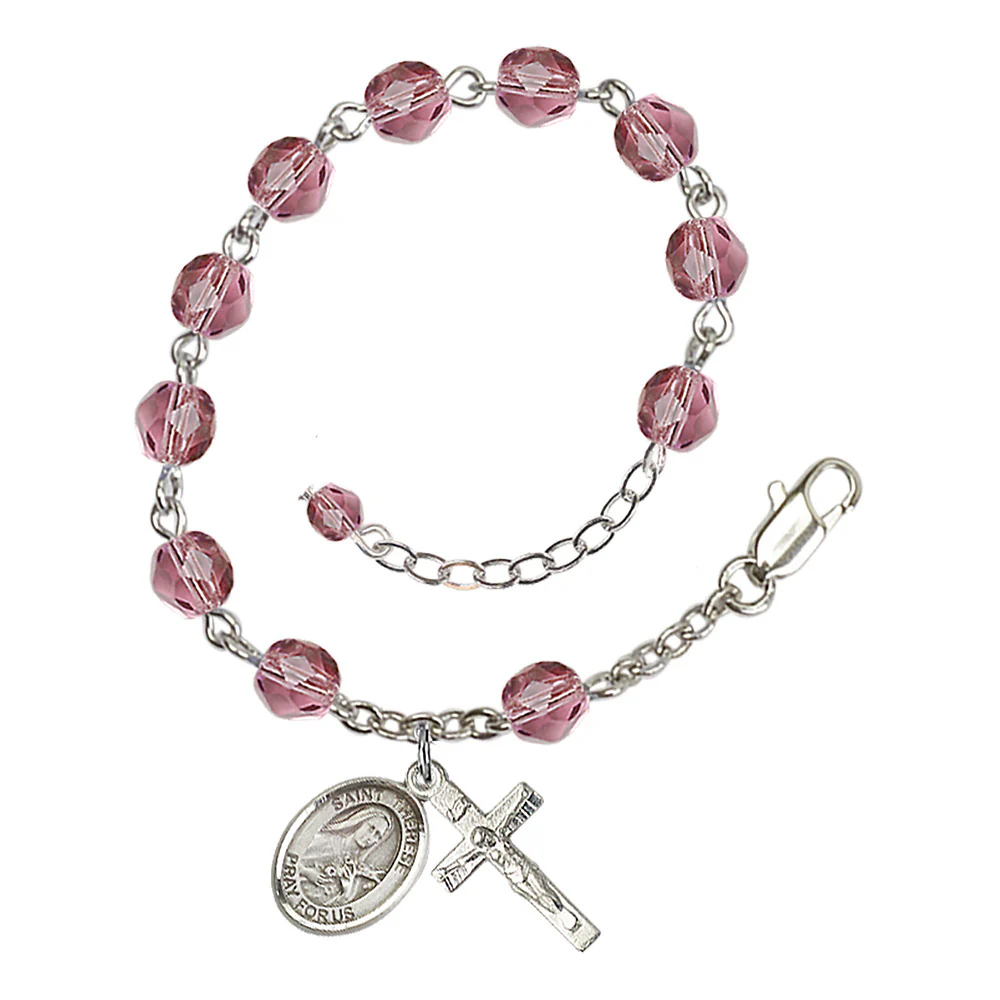 St. Therese of Lisieux - The Little Flower Crystal Birthstone Rosary Bracelet - Multiple Birthstones - Image 4