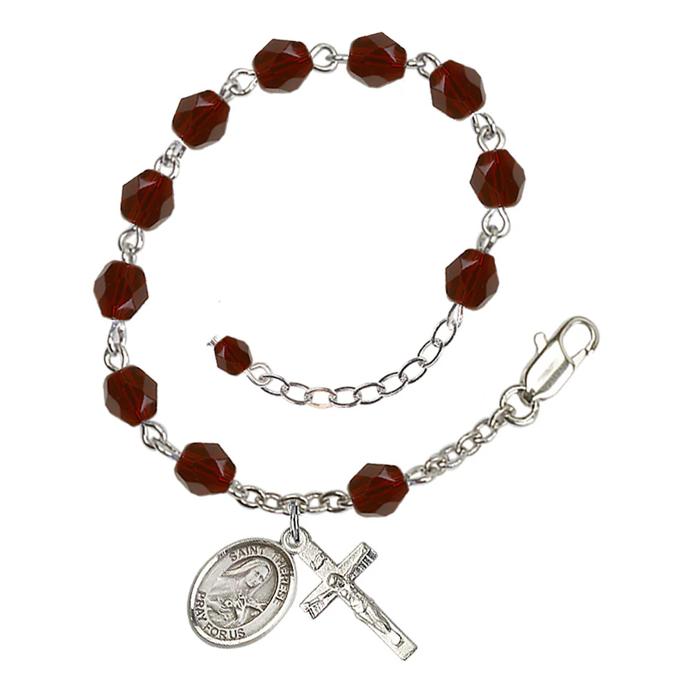St. Therese of Lisieux - The Little Flower Crystal Birthstone Rosary Bracelet - Multiple Birthstones - Image 7