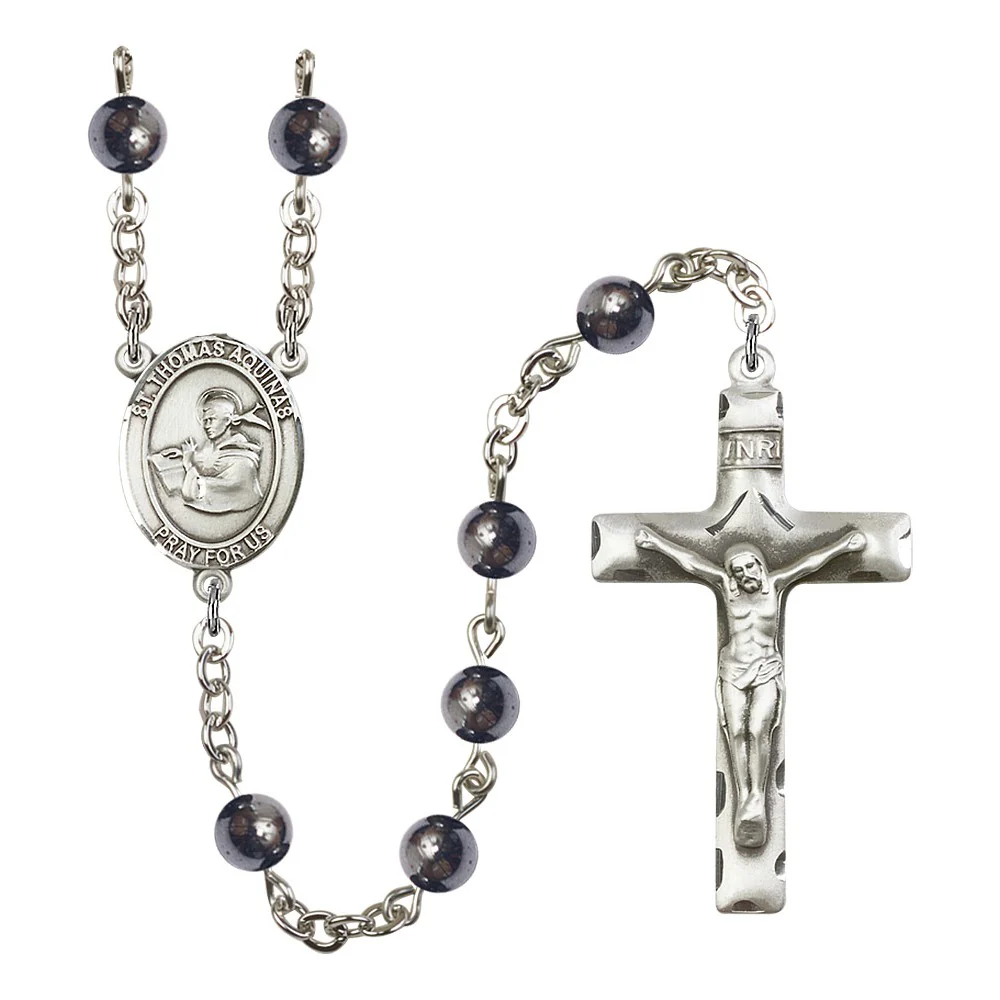 St. Thomas Aquinas 6mm Hematite Rosary