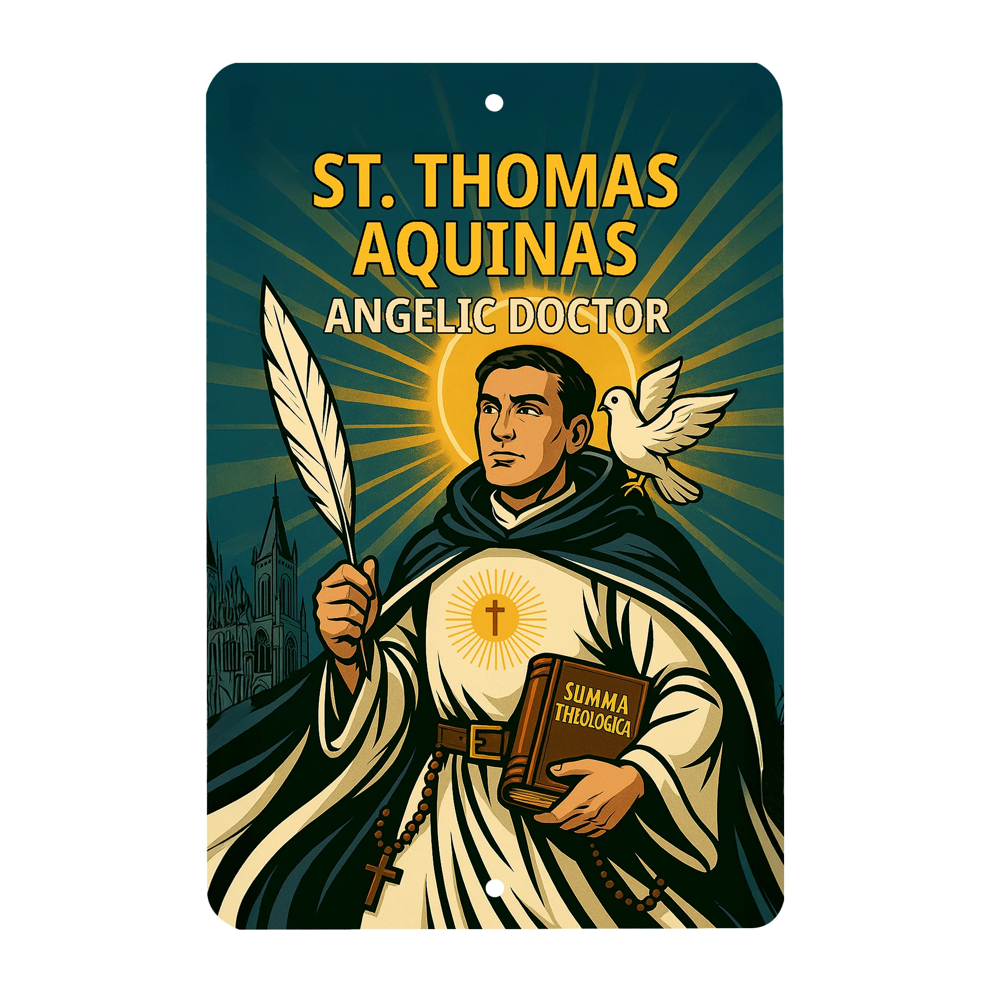 St. Thomas Aquinas Superhero Tin Sign - Image 2
