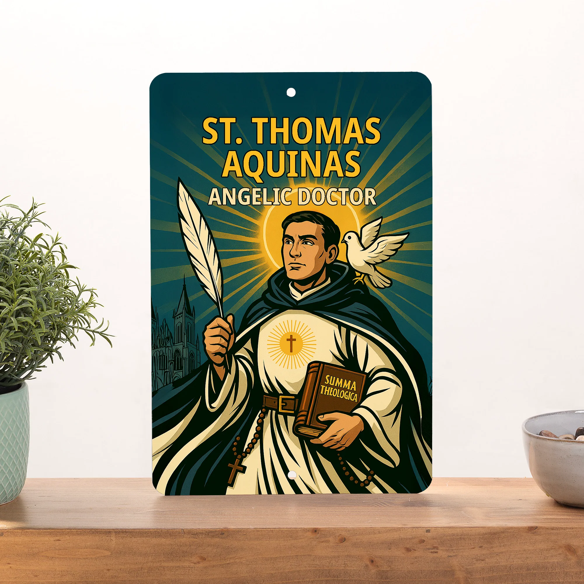 St. Thomas Aquinas Superhero Tin Sign - Image 3