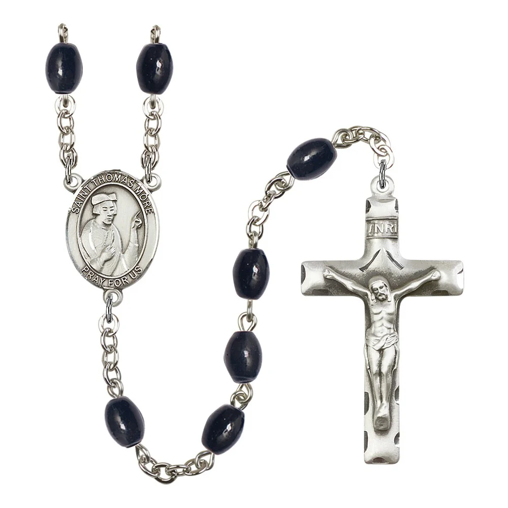 St. Thomas More 8X6mm Black Onyx Rosary