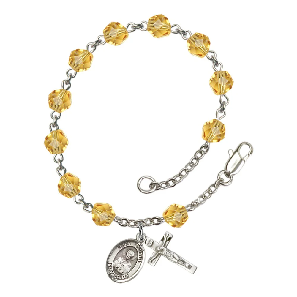 St. Timothy Yellow November Rosary Bracelet 6mm