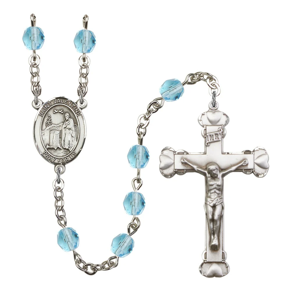 St. Valentine Of Rome Aqua Blue March Rosary 6mm