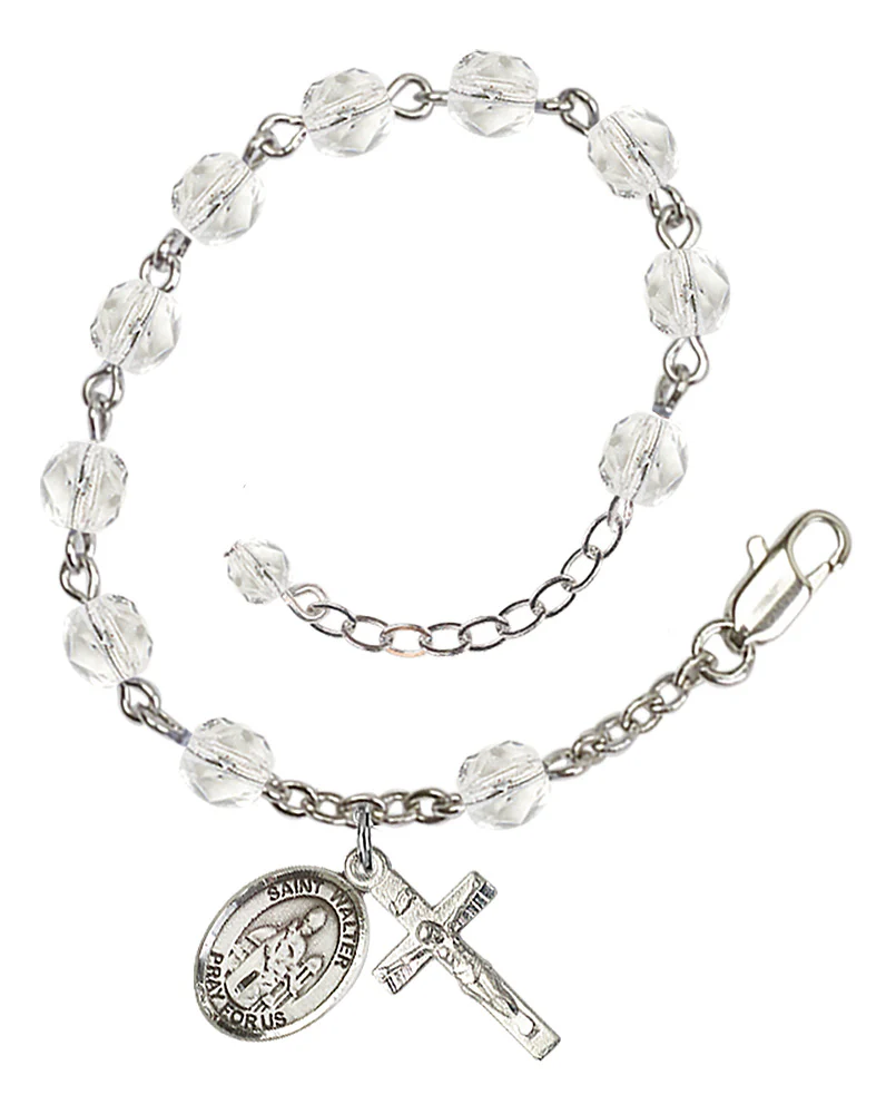 St. Walter Of Pontnoise Crystal April Rosary Bracelet 6mm