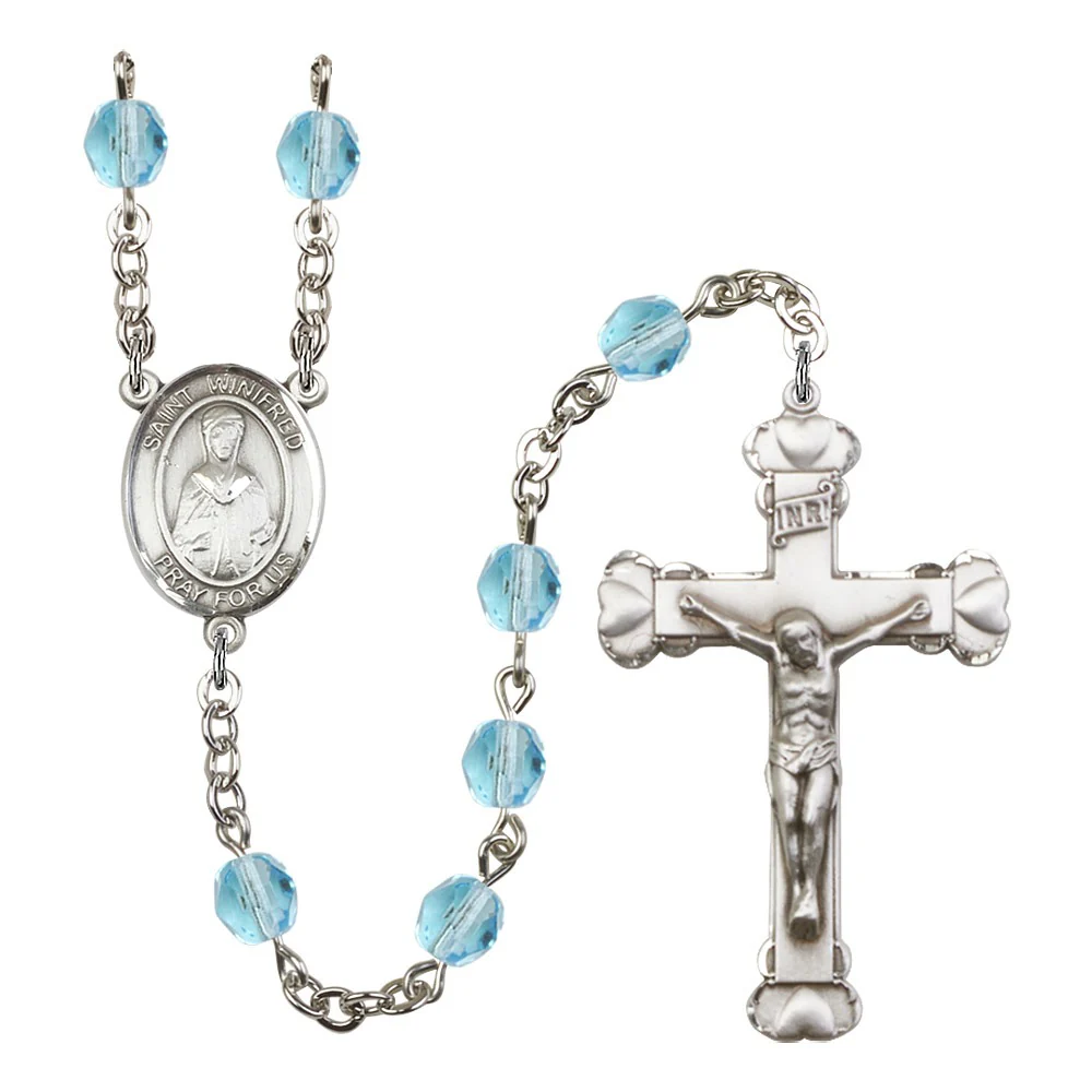 St. Winifred Of Wales Aqua Blue March Rosary 6mm