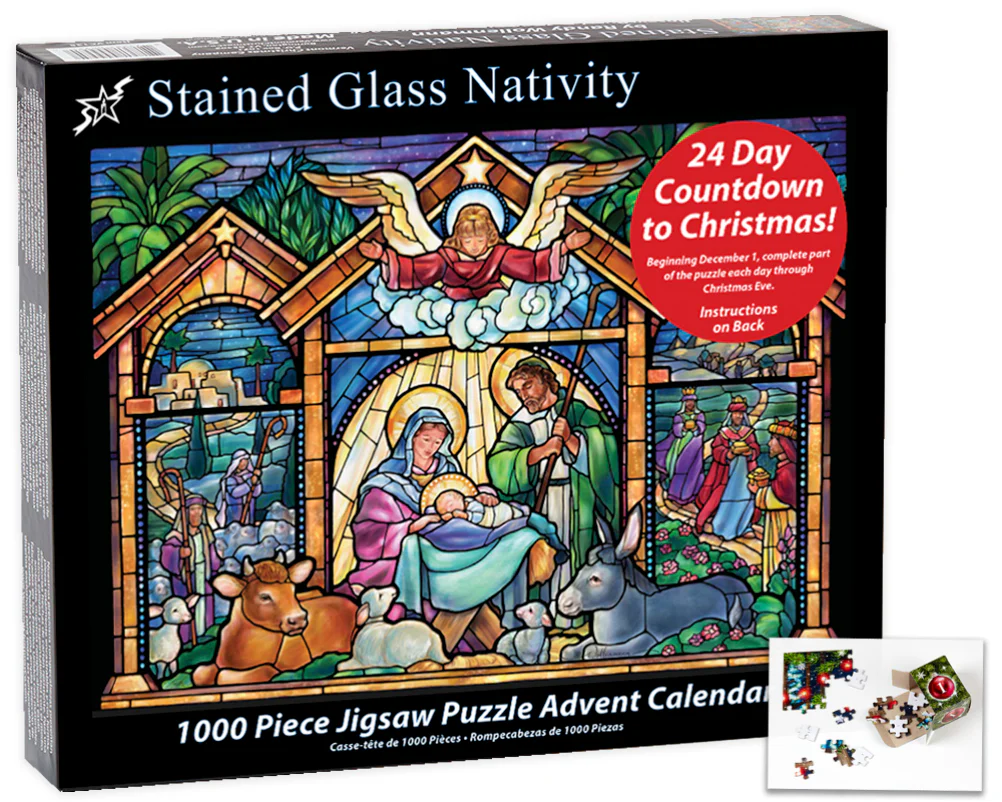 Stained Glass Nativity Jigsaw Puzzle Advent Calendar - 1000 Pieces - Image 2