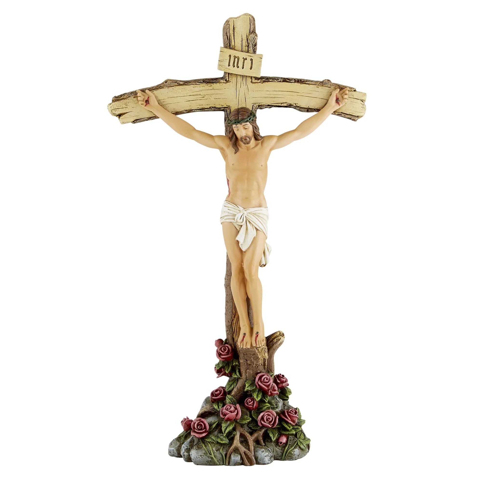 Standing Crucifix With Roses, 11"