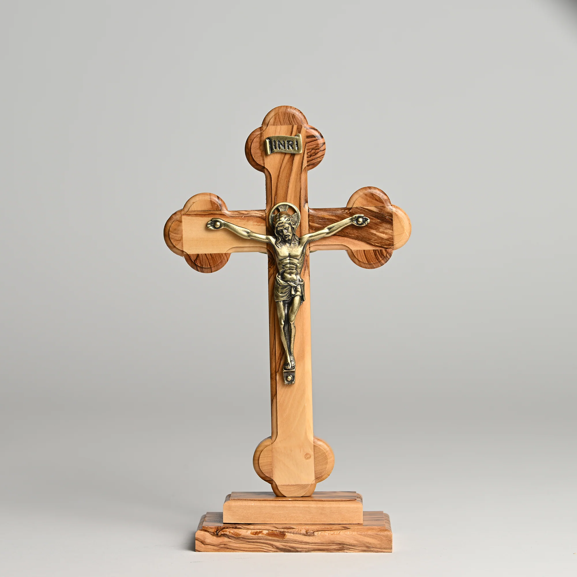 Standing Olive Wood Crucifix with Holy Land Relic - 8" - Image 2