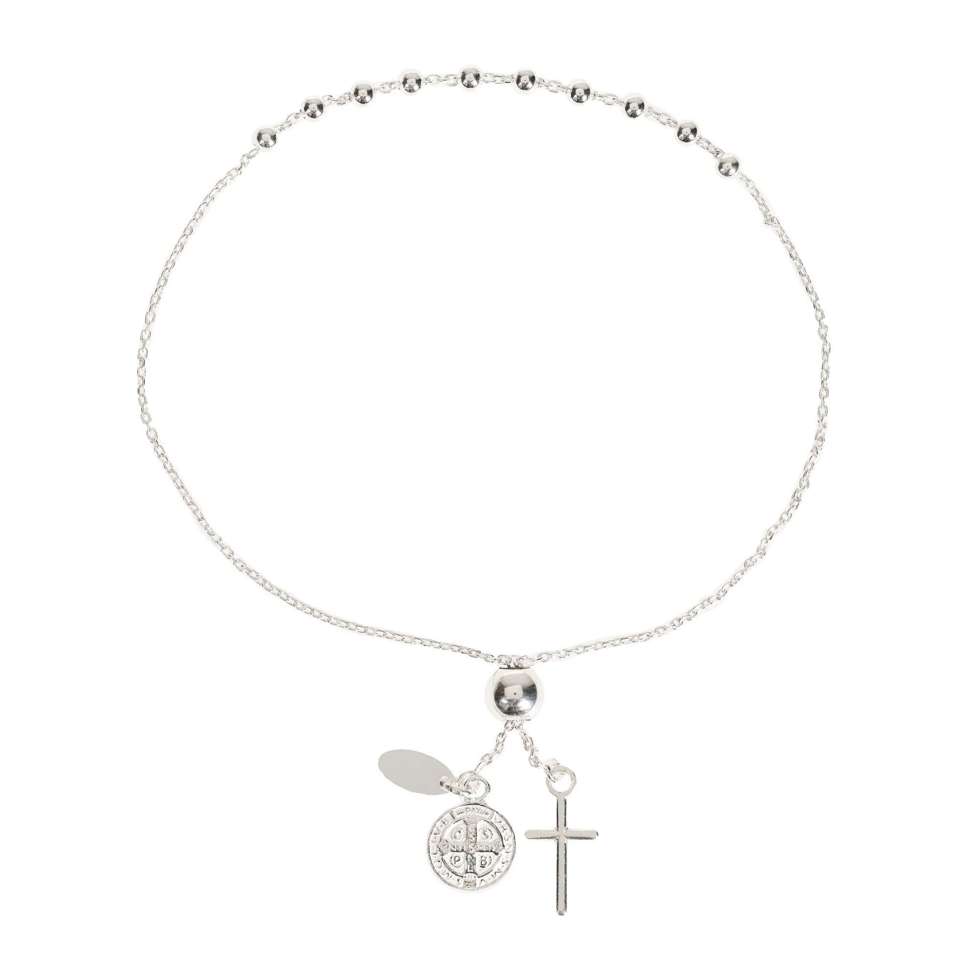 Sterling Adjustable Rosary Bracelet with Cross and St. Benedict Medal - Image 2