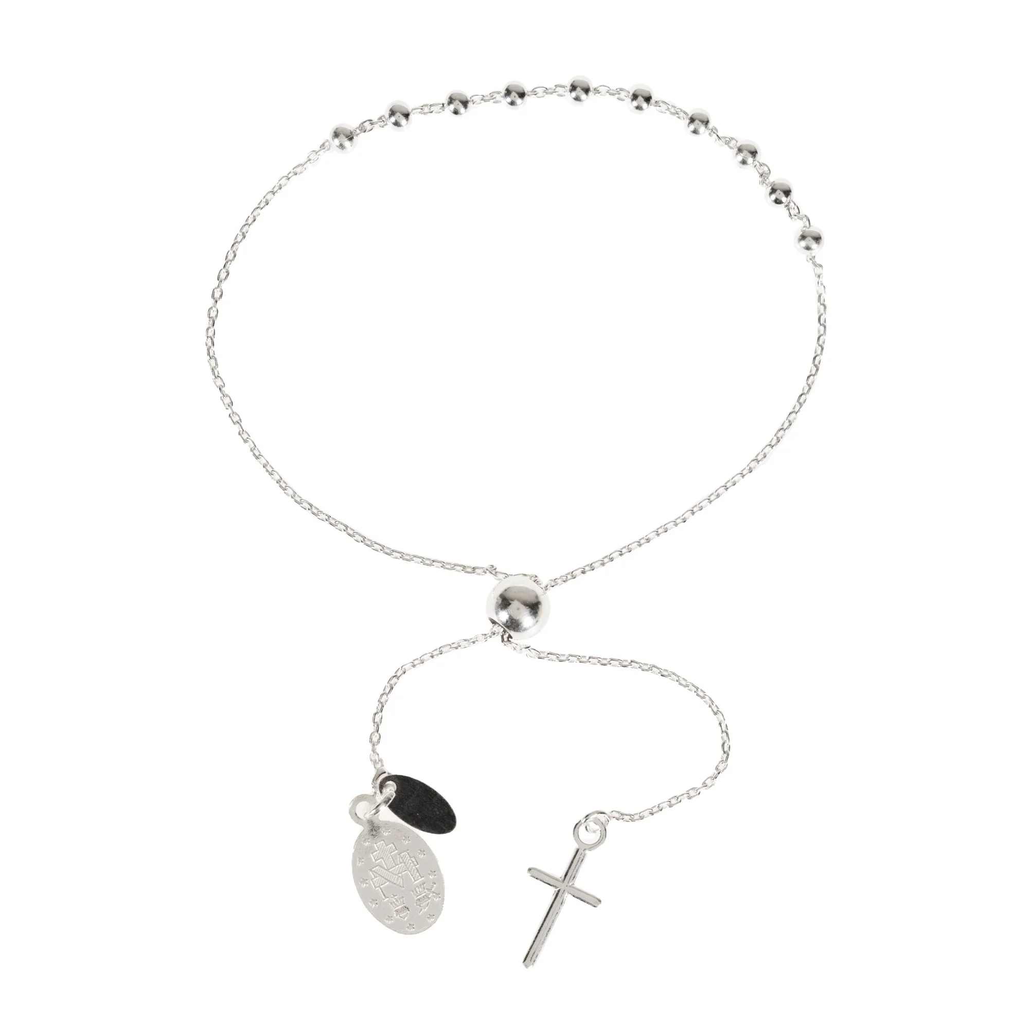 Sterling Adjustable Rosary Bracelet with Miraculous Medal - Image 2