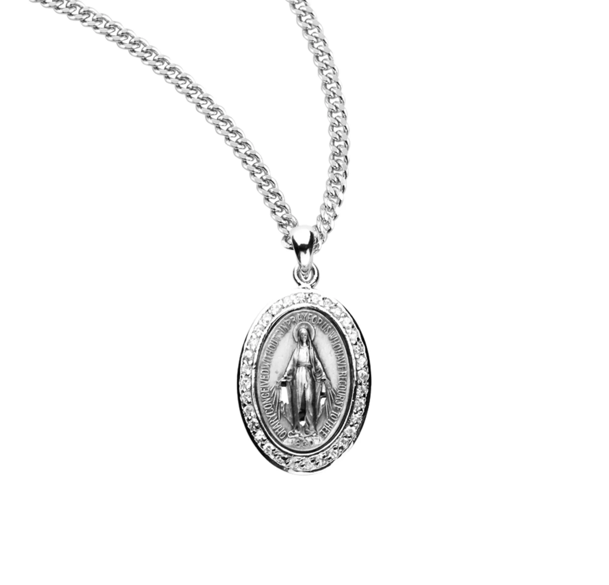 Sterling and Cubic Zirconia Oval Miraculous Medal