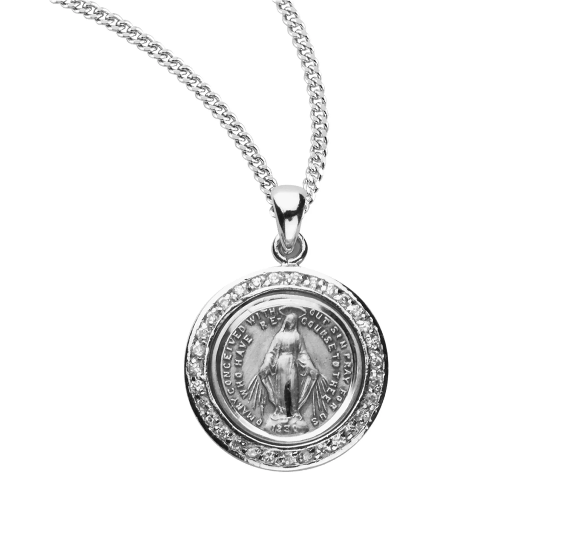 Sterling and Cubic Zirconia Round Miraculous Medal