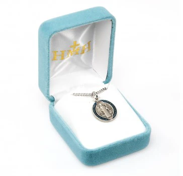 Sterling & Blue Enameled St. Benedict Medal Necklace - 18" - Image 4