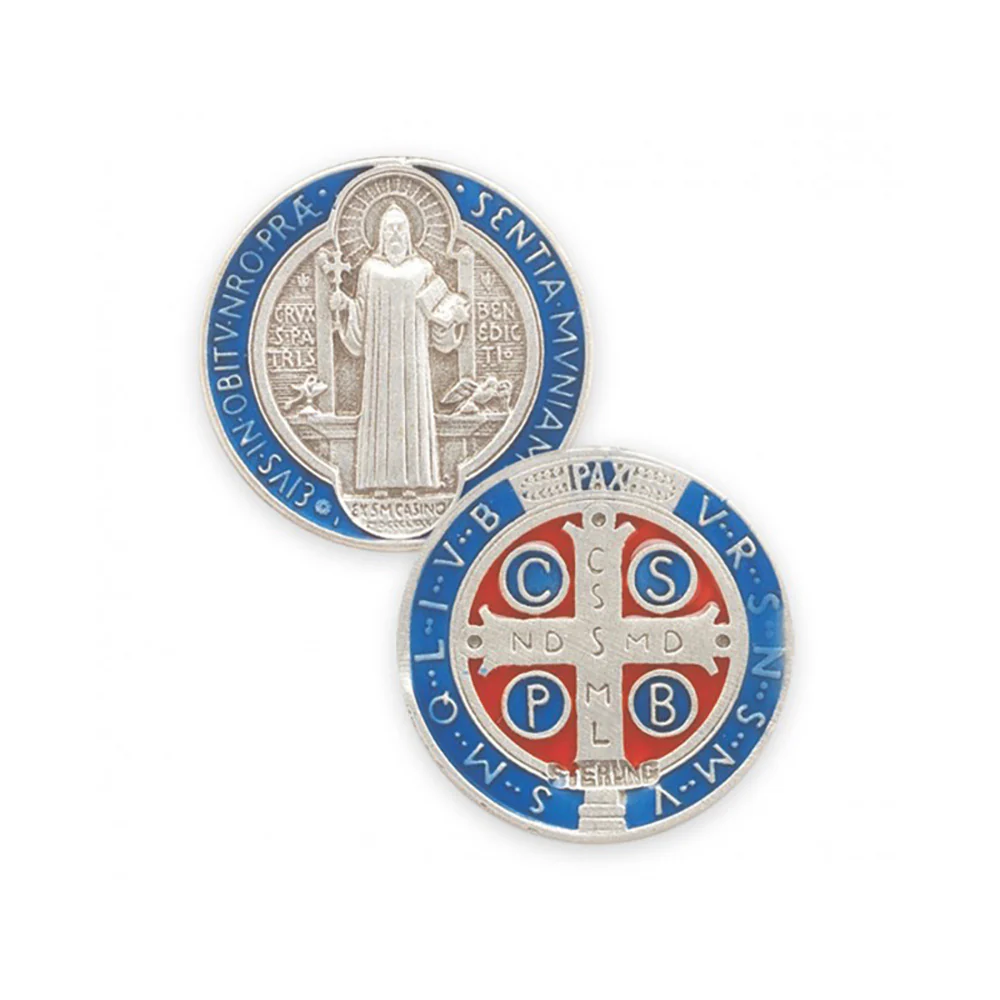 Sterling & Blue Enameled St. Benedict Medal Necklace - 24" - Image 3