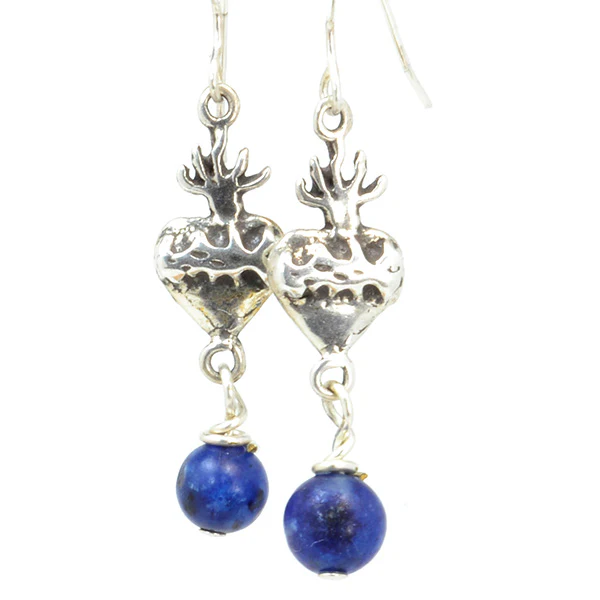 Sterling & Blue Lapis Sacred Heart Earrings - Image 2