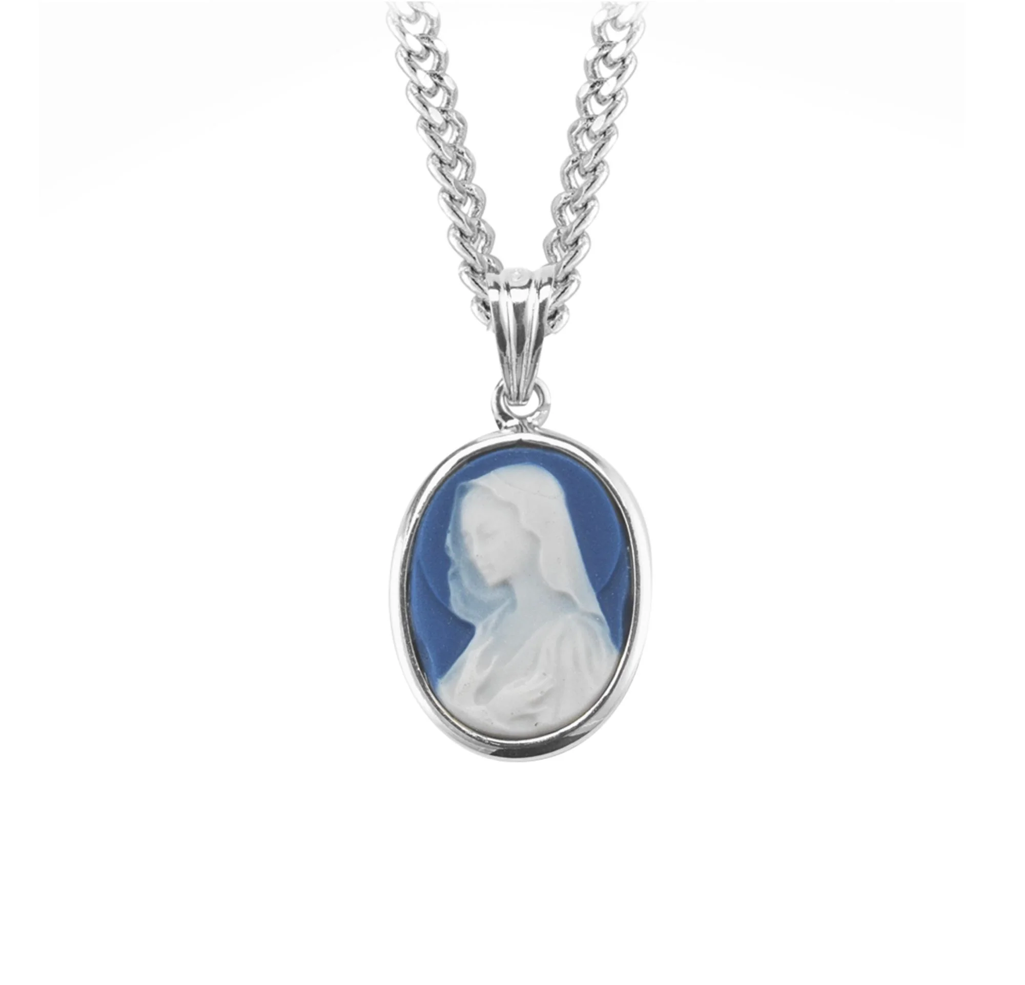 Sterling Blue Madonna Cameo Necklace