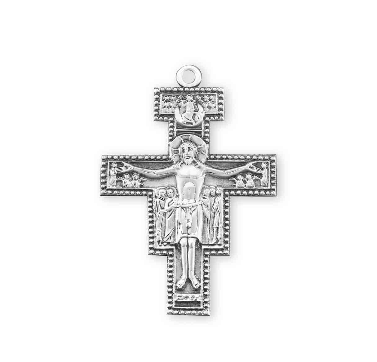 Sterling Embossed Border San Damiano Crucifix Necklace - Image 2
