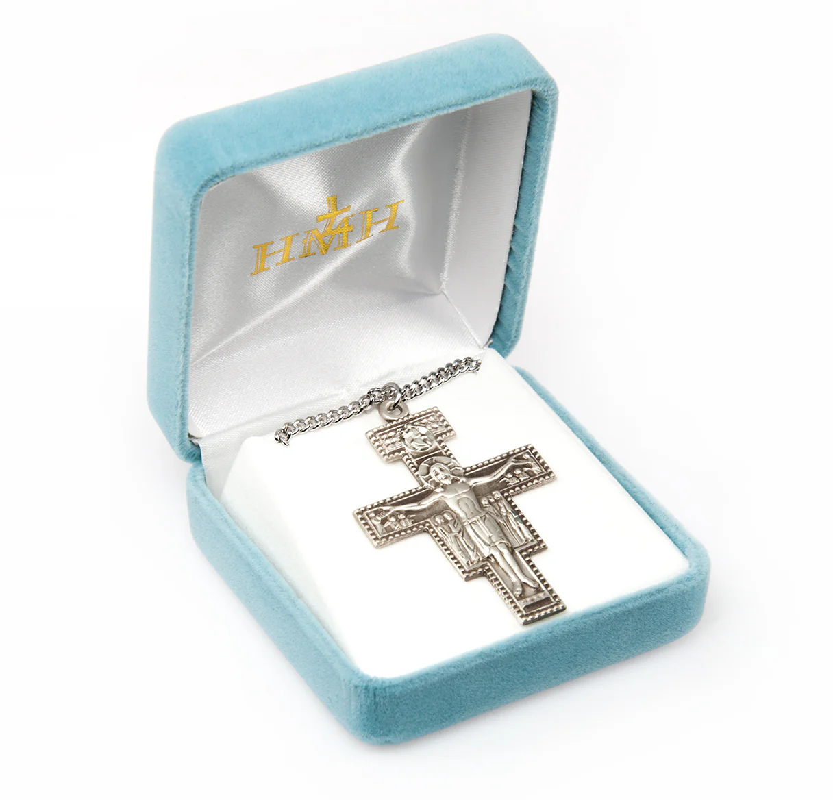 Sterling Embossed Border San Damiano Crucifix Necklace - Image 3