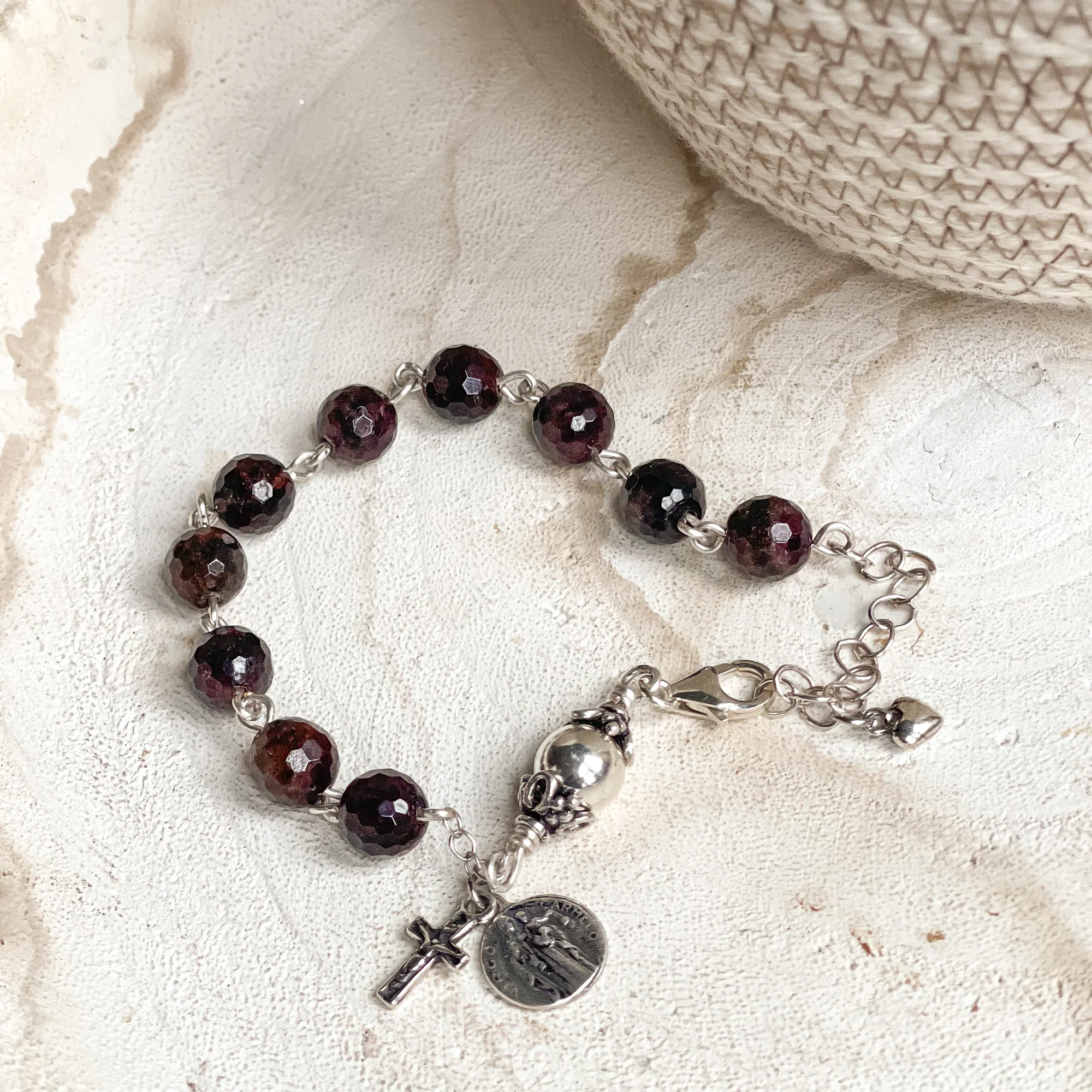 Sterling & Garnet Rosary Bracelet - Image 3