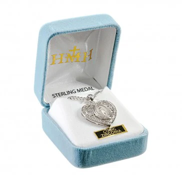 Sterling Heart & Cubic Zirconia Miraculous Medal Necklace - Image 2