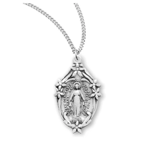 Sterling Jasmine Blossom Miraculous Medal Necklace - Image 2