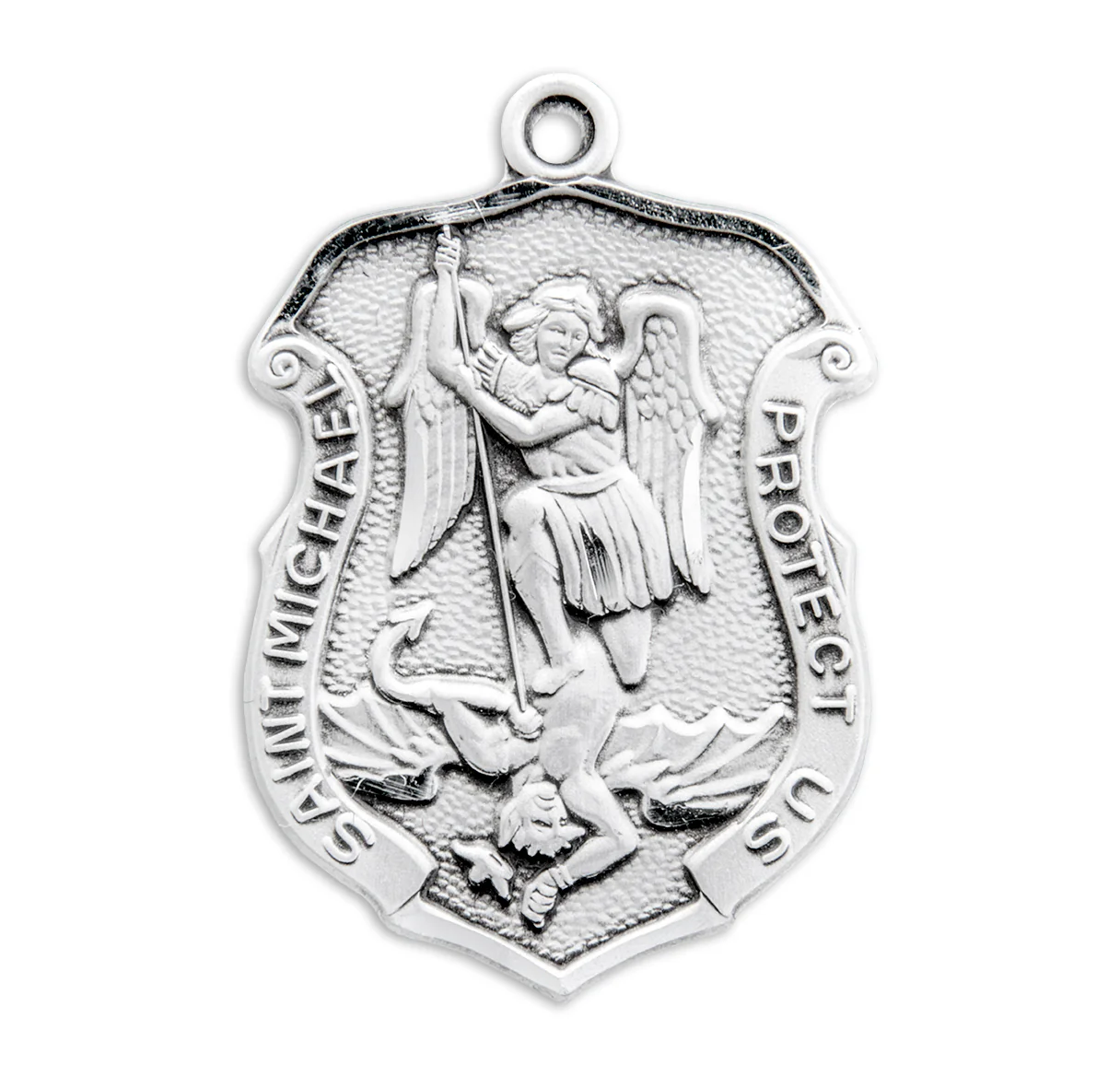 Sterling Laser Cut Shield St. Michael Medal Necklace - Image 2