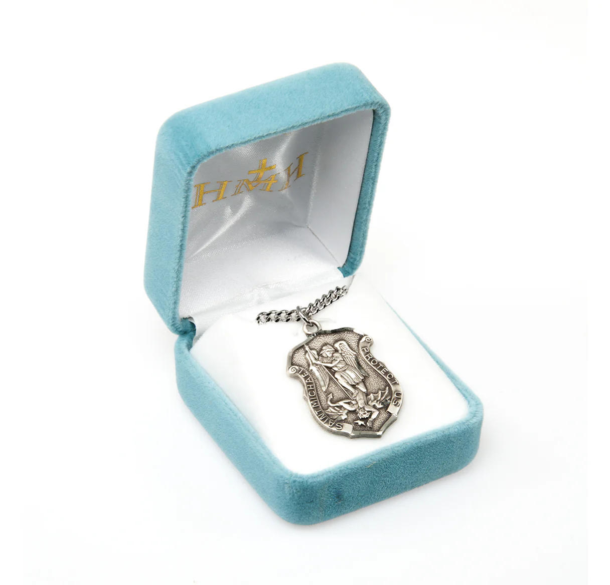 Sterling Laser Cut Shield St. Michael Medal Necklace - Image 4