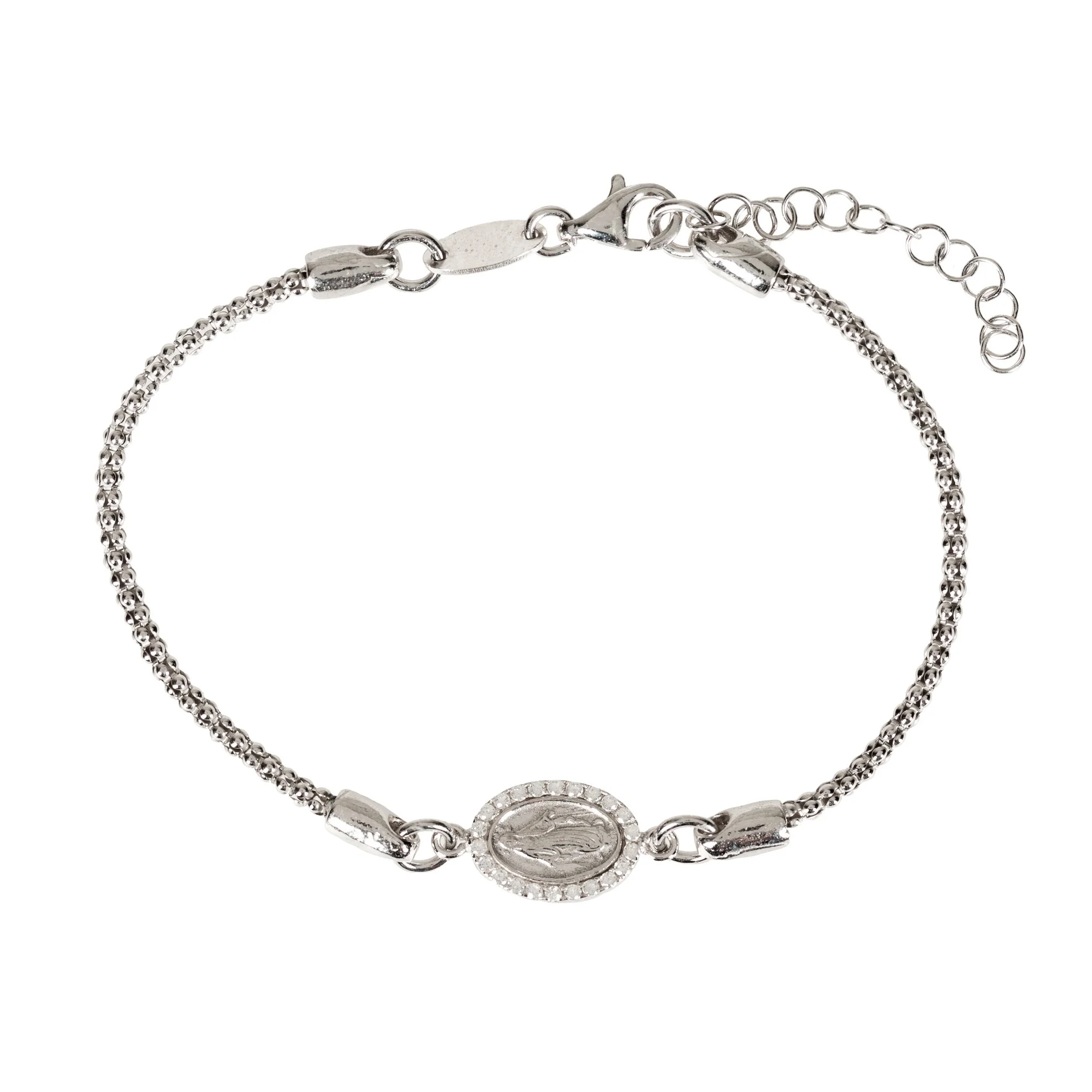 Sterling Miraculous Medal Bracelet with Cubic Zirconia