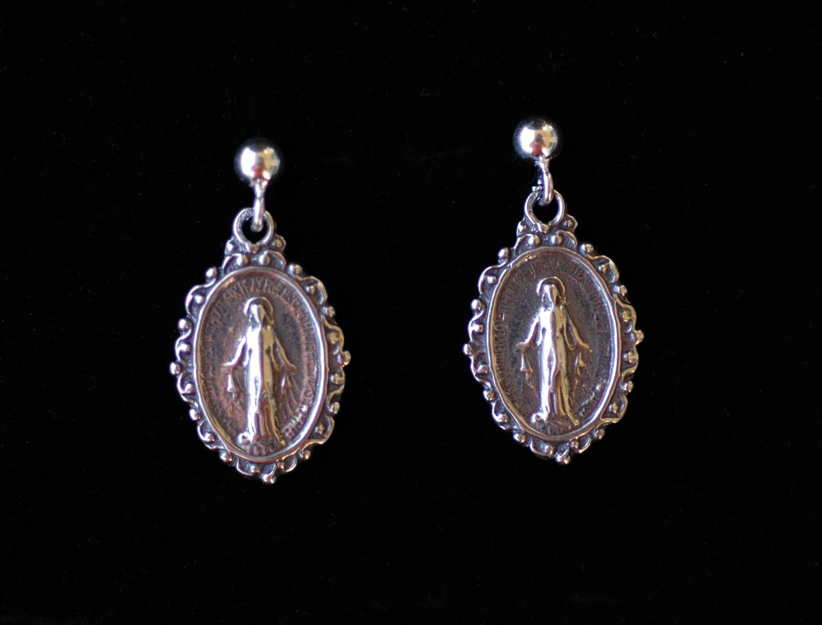 Sterling Miraculous Medal Dangle Earrings - Image 3