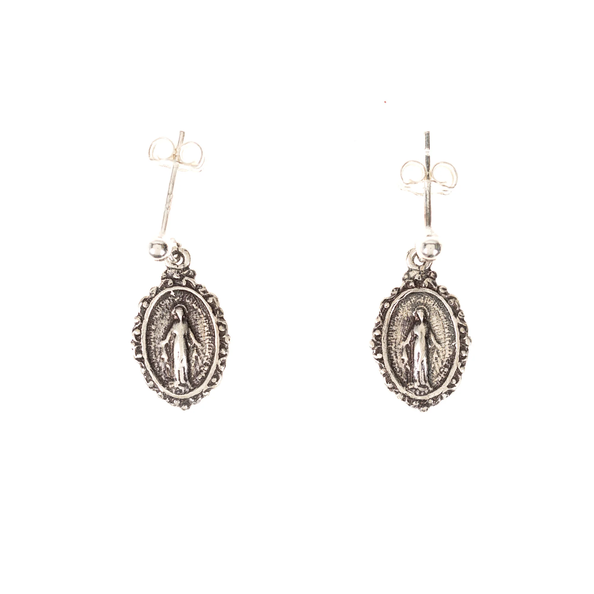 Sterling Miraculous Medal Dangle Earrings - Image 4