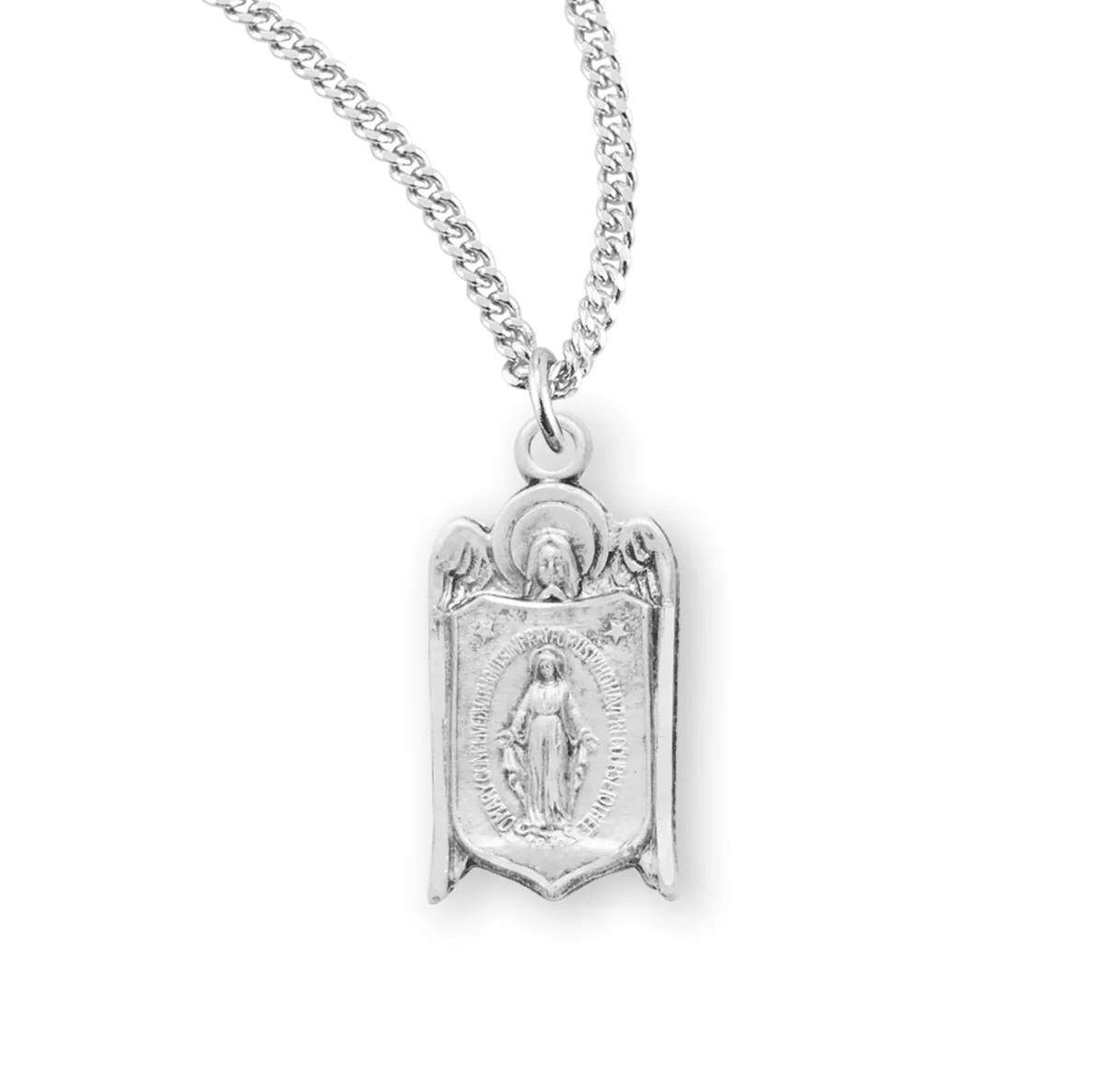 Sterling Miraculous Medal Necklace w/ Guardian Angel - Image 2