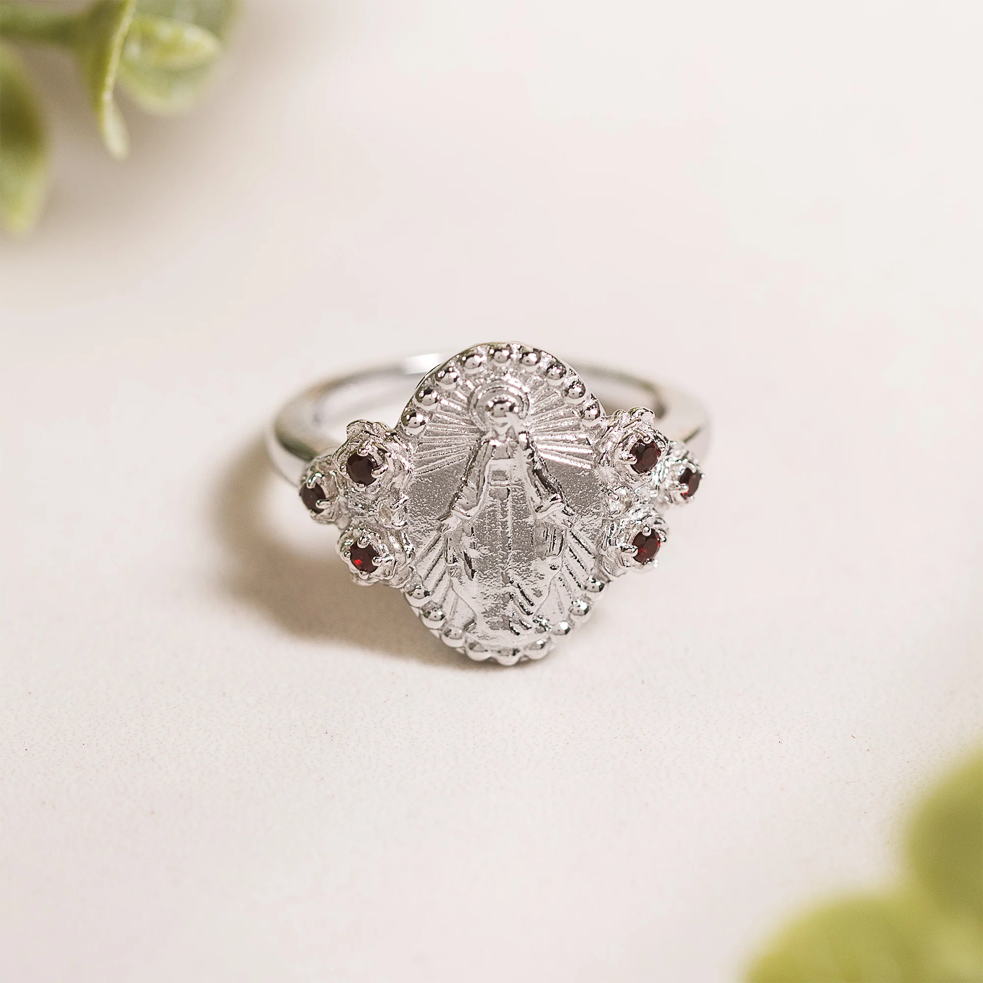 Sterling Miraculous Medal & Rose Accent Ring - Multiple Sizes - Image 3