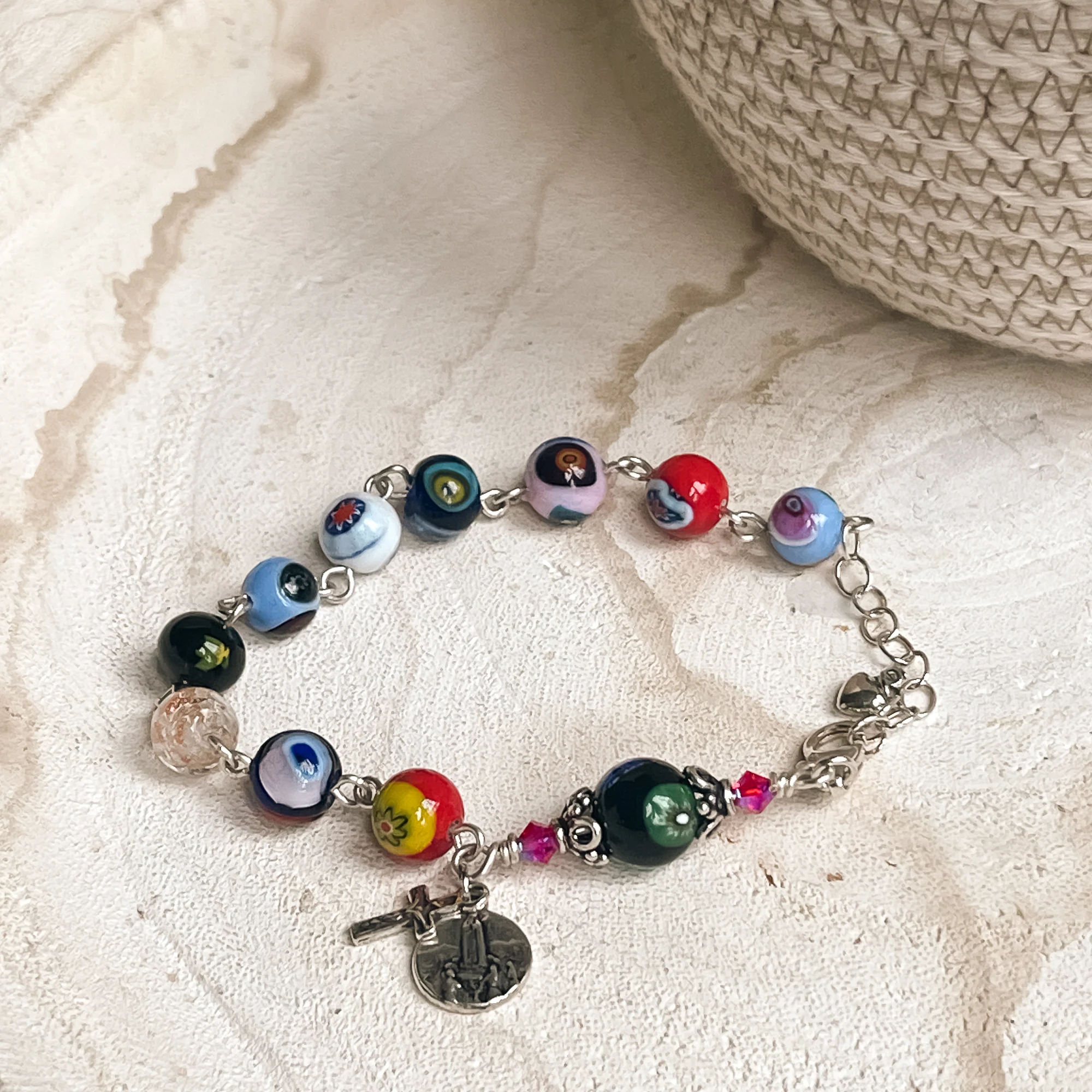 Sterling & Murano Glass Rosary Bracelet - Image 2