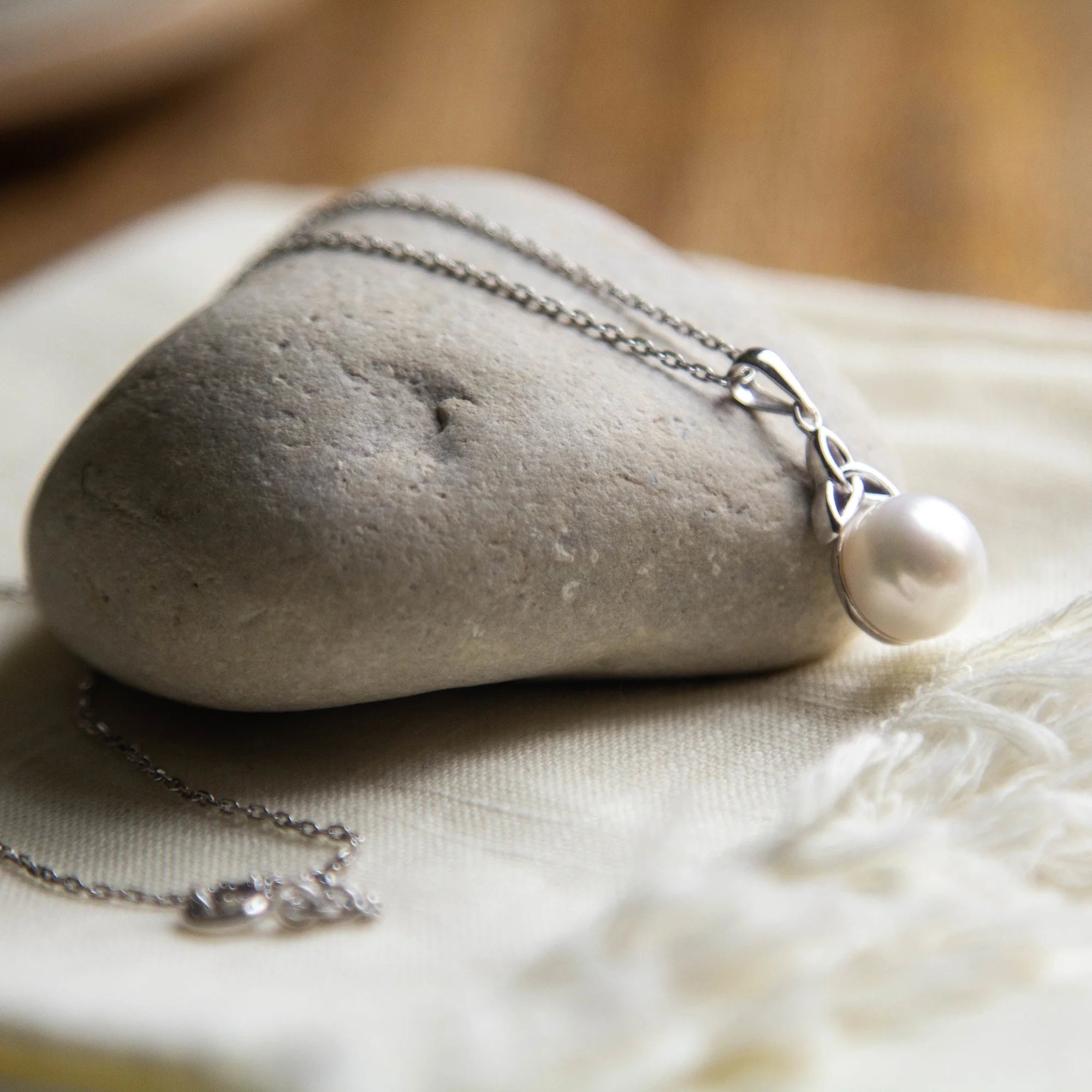 Sterling & Pearl Trinity Knot Necklace - Image 4