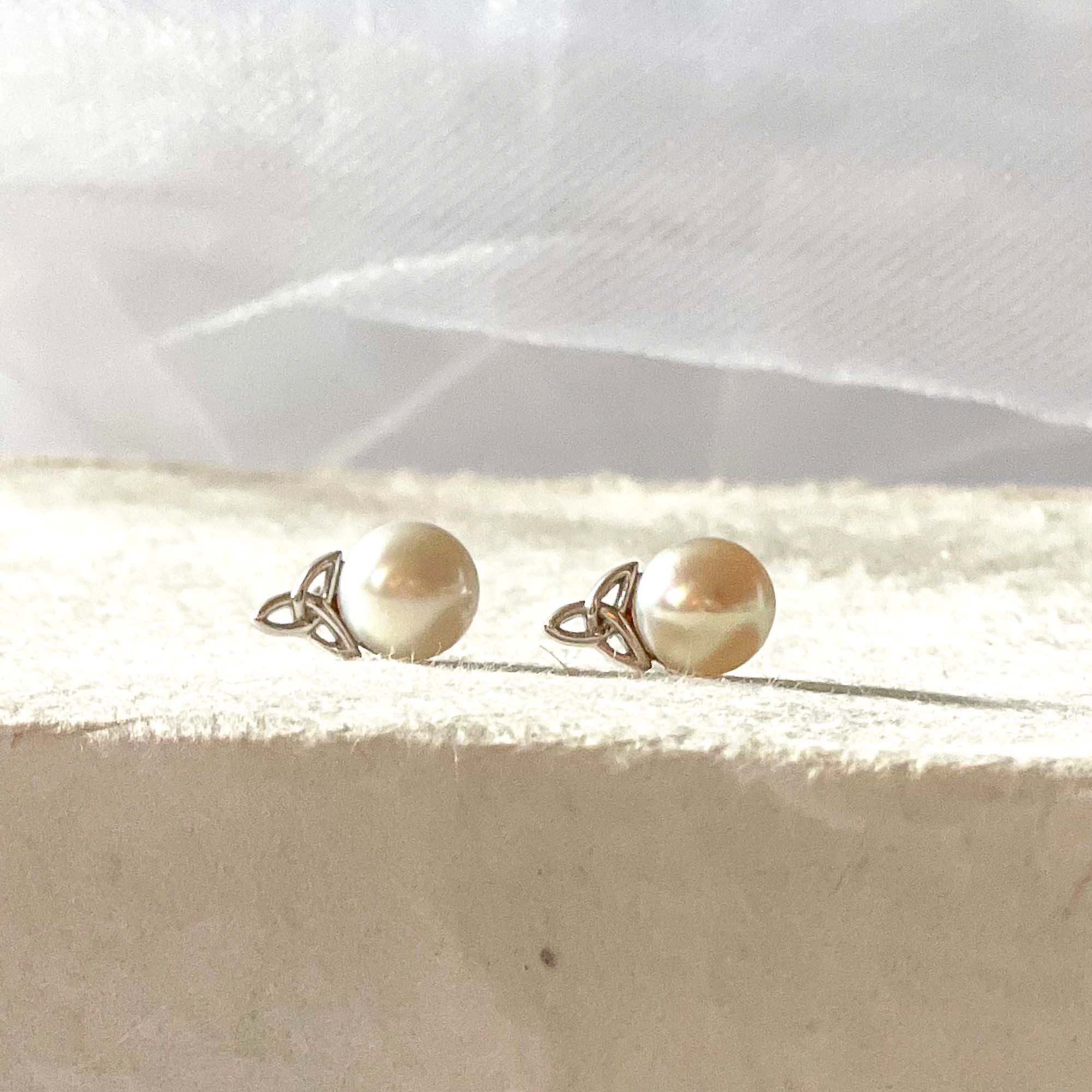 Sterling & Pearl Trinity Knot Stud Earrings - Image 3