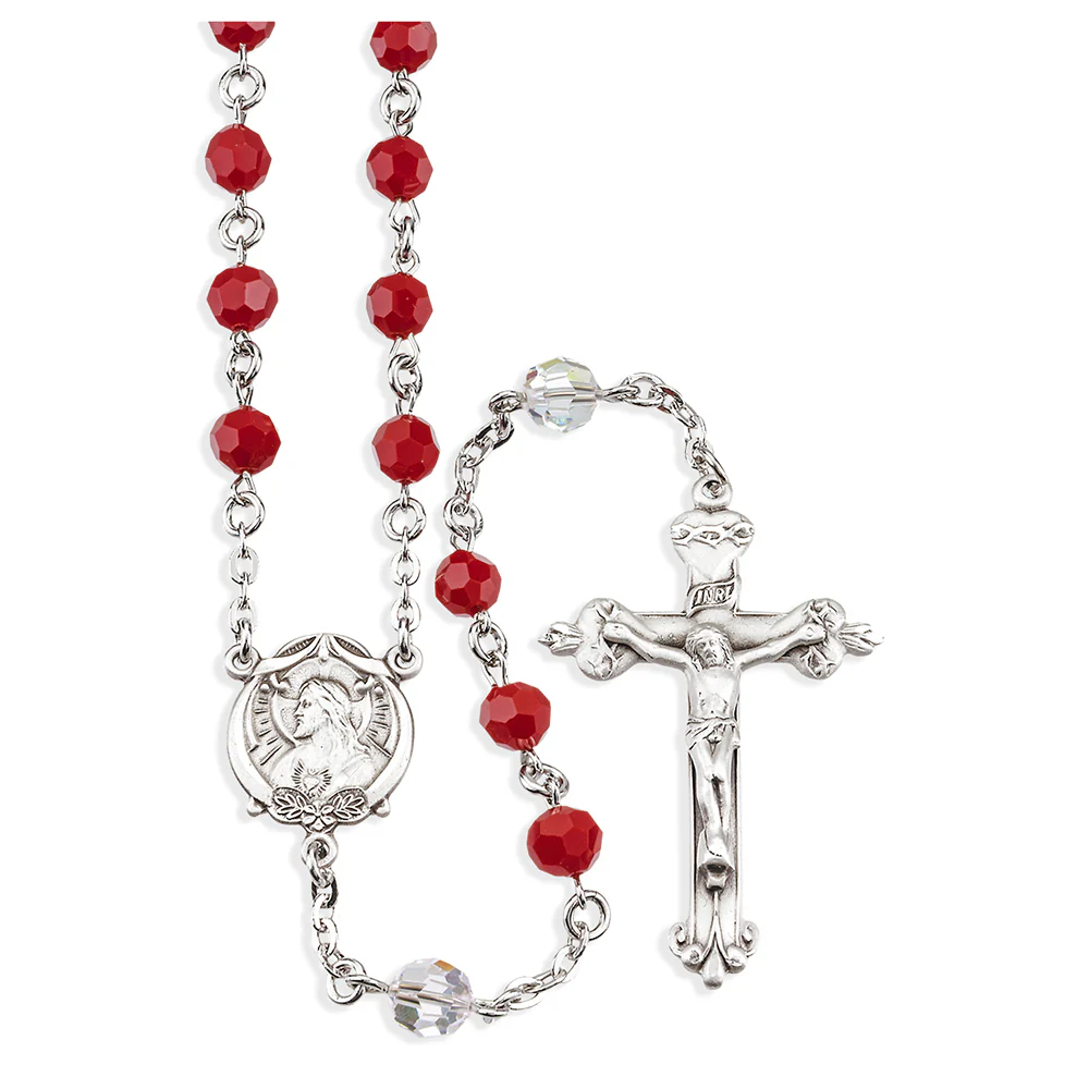 Sterling Red Crystal Sacred Heart Chaplet
