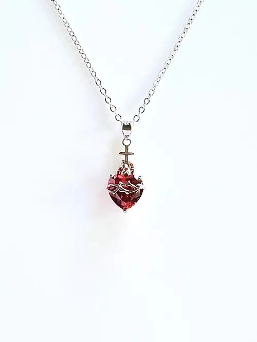 Sterling Sacred Heart Jeweled Necklace - Multiple Colors - Image 3