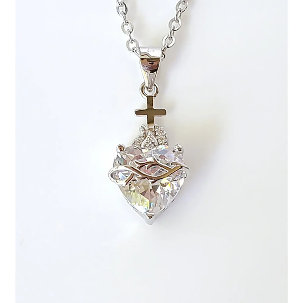 Sterling Sacred Heart Jeweled Necklace - Multiple Colors - Image 5