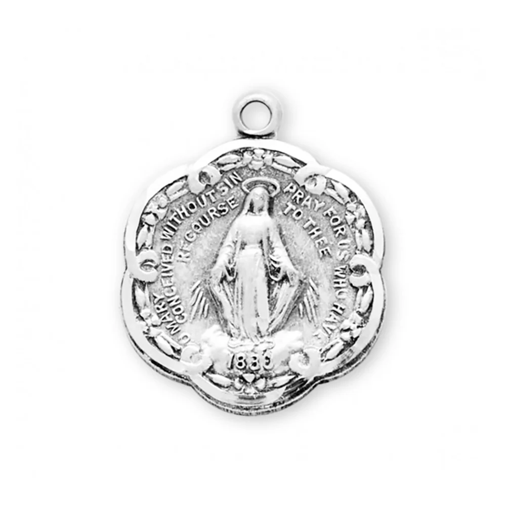 Sterling Scalloped Miraculous Medal Necklace - Image 3