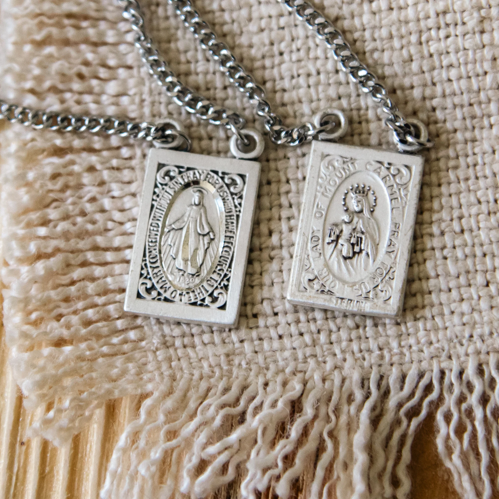 Sterling Scapular with Our Lady of Mt. Carmel & Sacred Heart Medals - Image 2